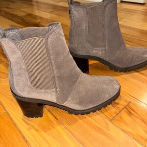 UGG Gray Suede Ankle Boots Chunky Heel